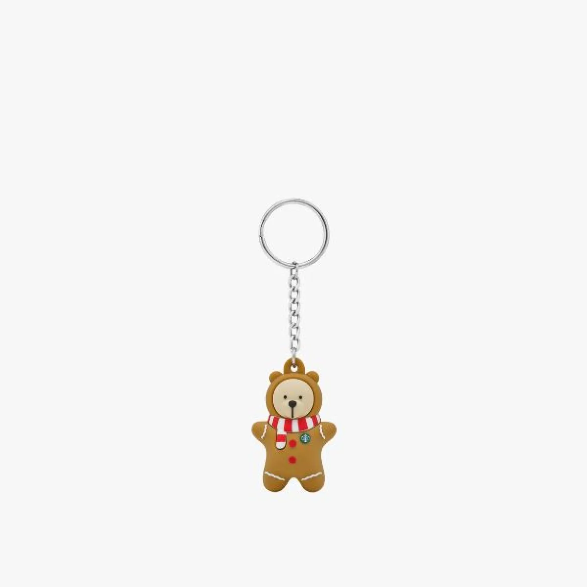 Christmas-themed rubber bear keyring with a red and white scarf around its neck
