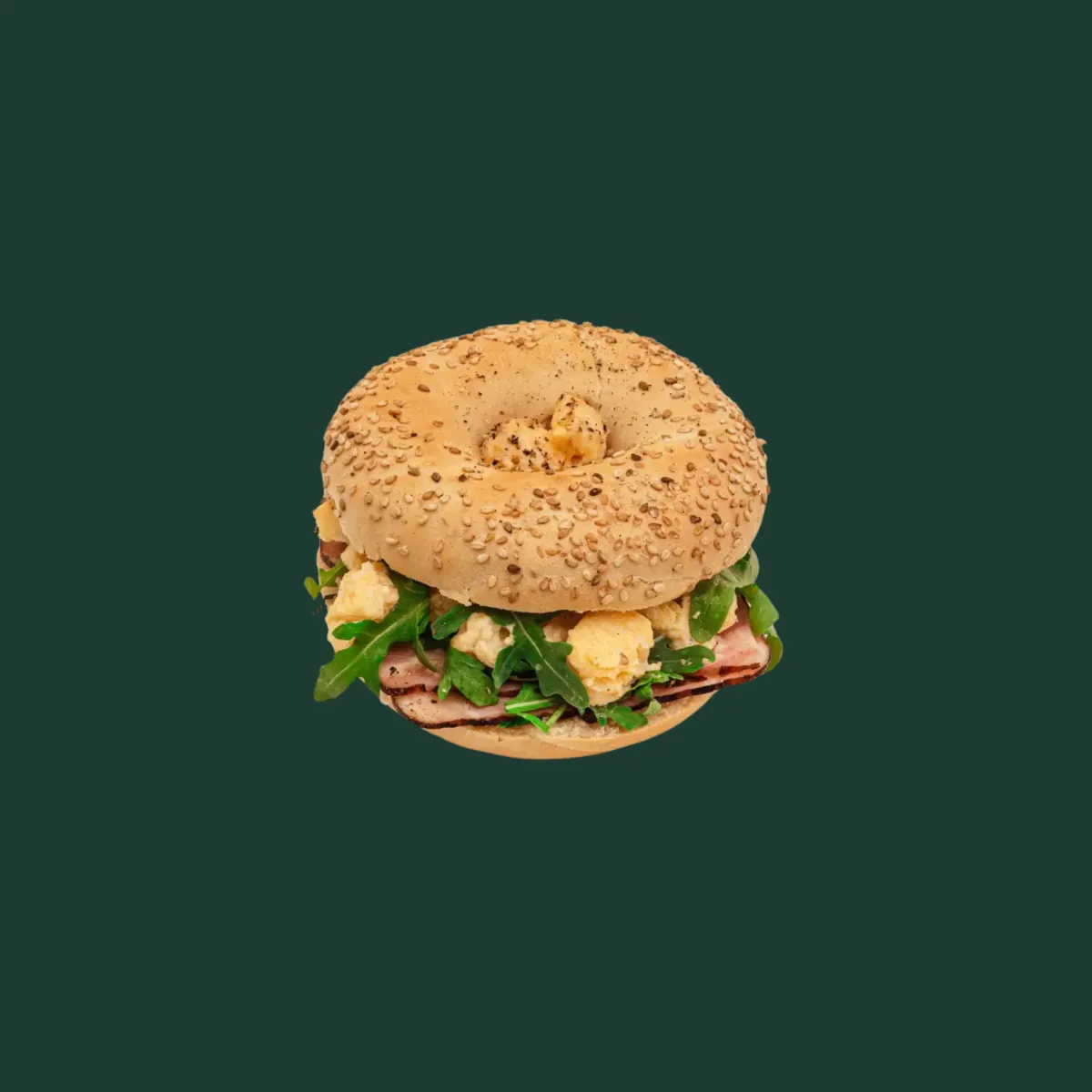 bagel filled with bacon, egg, and arugula. Prepared in-store.