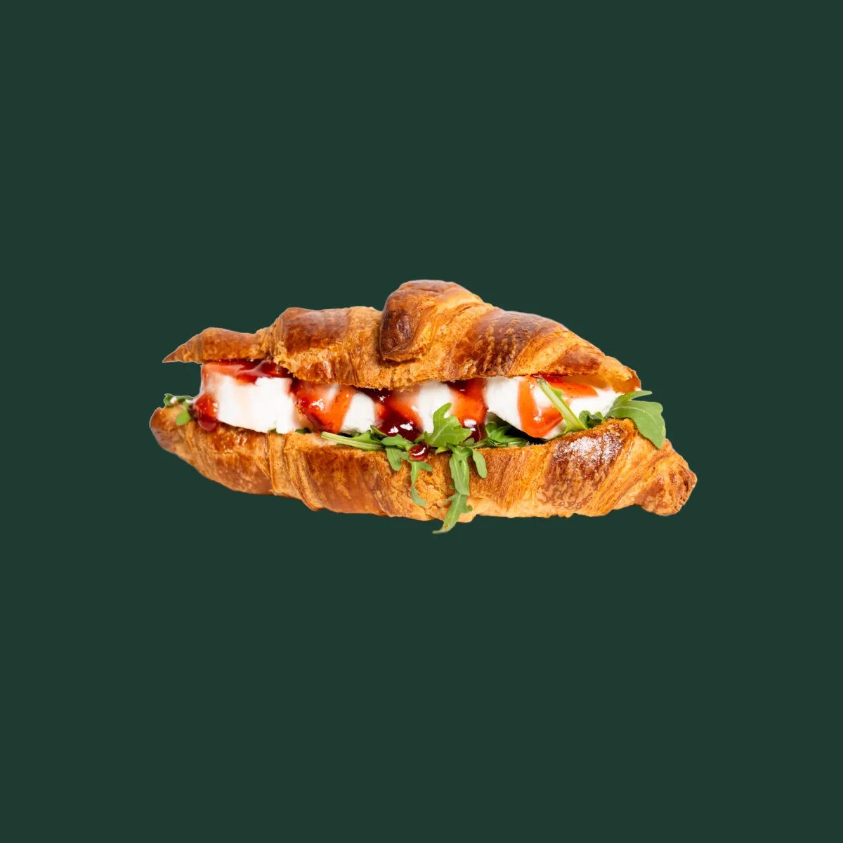 croissant filled with goat cheese, jam, arugula