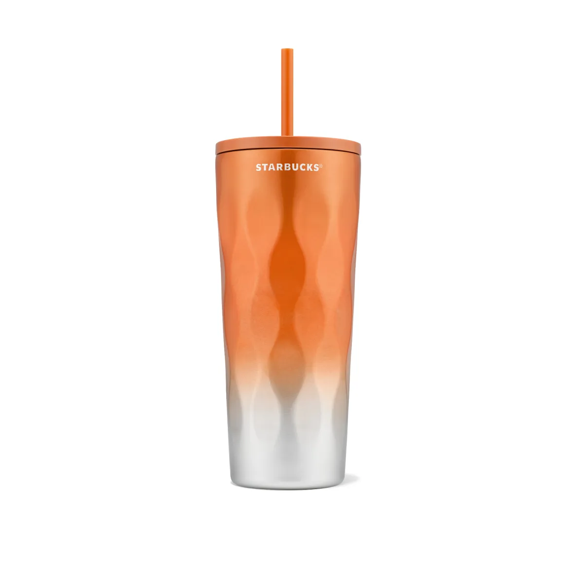 oranžovo strieborný tumbler so slámkou