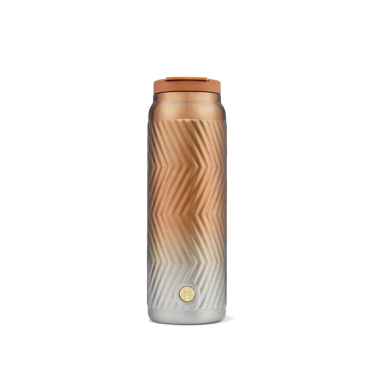 ocelový tumbler v hnedo-striebornom ombré efekte, s textúrou zig zag